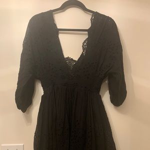 Free People Mini Black Lace Up Back Dress